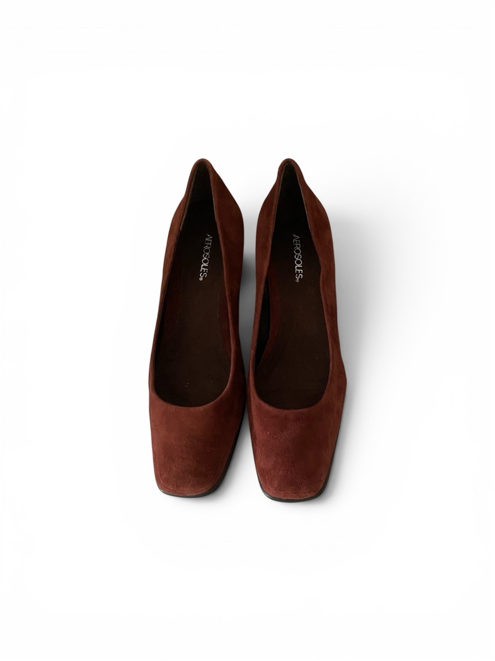 AEROSOLES Vintage 90s Square Toe Burgundy Suede Wedge Pumps